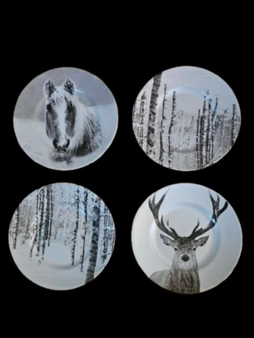 *PIER 1 Imports Snow Forest Winter Animal Salad/Appetizer Plates Set Of 4